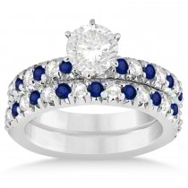 Blue Sapphire & Diamond Bridal Set Setting 14k White Gold 1.14ct