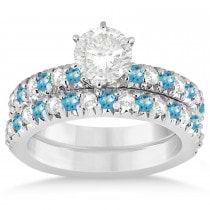 Blue Topaz & Diamond Bridal Set Setting 14k White Gold 1.14ct