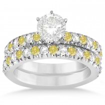 Yellow Diamond & Diamond Bridal Set Setting 14k White Gold 1.14ct