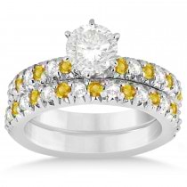 Yellow Sapphire & Diamond Bridal Set Setting 14k White Gold 1.14ct