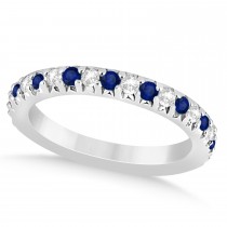 Blue Sapphire & Diamond Accented Wedding Band 14k White Gold 0.60ct