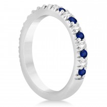 Blue Sapphire & Diamond Accented Wedding Band 18k White Gold 0.60ct