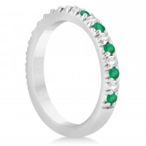 Emerald & Diamond Accented Wedding Band 14k White Gold 0.60ct