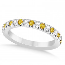 Yellow Sapphire & Diamond Accented Wedding Band 14k White Gold 0.60ct