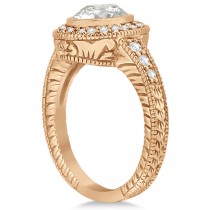 Vintage Diamond Engagement Ring & Band 14k Rose Gold Bridal Set 0.64ct