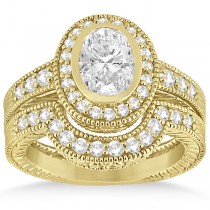 Vintage Diamond Engagement Ring & Band 18k Y. Gold Bridal Set 0.64ct
