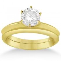 Six-Prong Knife Edge Solitaire Engagment Ring Set 14k Yellow Gold
