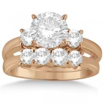 3 Stone Diamond Engagement Ring & Wedding Band Set 14K Rose Gold (1.10ct)