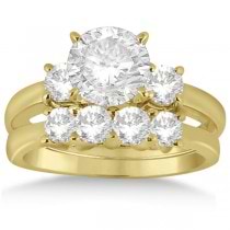 3 Stone Diamond Engagement Ring & Wedding Band Set 14K Y. Gold (1.10ct)