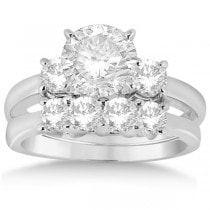 3 Stone Diamond Engagement Ring & Wedding Band Set in Palladium (1.10ct)