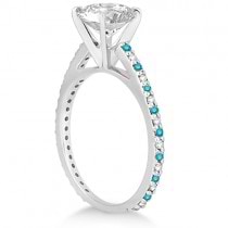 White & Blue Diamond Engagement Ring Pave Set 14K White Gold 0.52ct