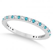 White & Blue Diamond Bridal Ring Set in 14K White Gold 1.06ct
