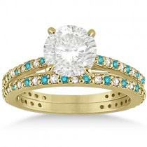 White & Blue Diamond Bridal Ring Set in 14K Yellow Gold 1.06ct