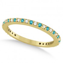 White & Blue Diamond Bridal Ring Set in 14K Yellow Gold 1.06ct