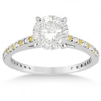 White & Yellow Diamond Engagement Ring Pave Set 14K White Gold 0.52ct