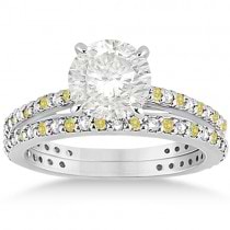 Bridal Ring Set with White & Yellow Diamonds in 14K White Gold 1.06ct