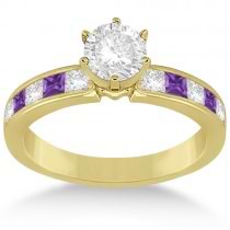 Channel Amethyst & Diamond Engagement Ring 18k Yellow Gold (0.60ct)
