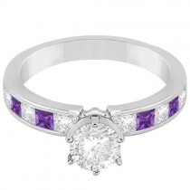 Channel Amethyst & Diamond Engagement Ring Platinum (0.60ct)