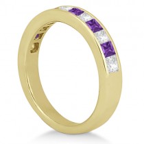 Channel Amethyst & Diamond Wedding Ring 14k Yellow Gold (0.70ct)