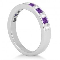 Channel Amethyst & Diamond Wedding Ring 18k White Gold (0.70ct)