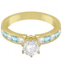 Channel Aquamarine & Diamond Engagement Ring 14k Yellow Gold (0.60ct)