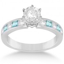 Channel Aquamarine & Diamond Engagement Ring Platinum (0.60ct)