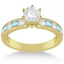 Channel Aquamarine & Diamond Bridal Set 18k Yellow Gold (1.30ct)