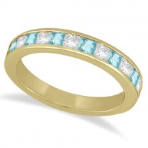Channel Aquamarine & Diamond Wedding Ring 18k Yellow Gold (0.70ct)