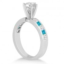 Princess White & Blue Diamond Engagement Ring 14k White Gold 0.50ct