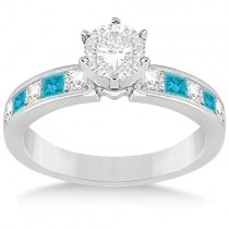 Princess Cut White & Blue Diamond Bridal Set 14K White Gold (1.10ct)