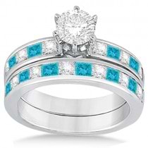 Princess Cut White & Blue Diamond Bridal Set in Palladium (1.10ct)