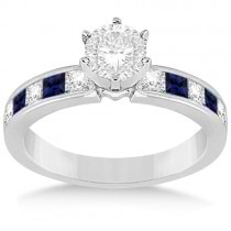 Channel Blue Sapphire & Diamond Engagement Ring 14k White Gold (0.60ct)