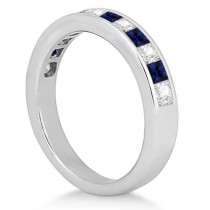 Channel Blue Sapphire & Diamond Wedding Ring 14k White Gold (0.70ct)