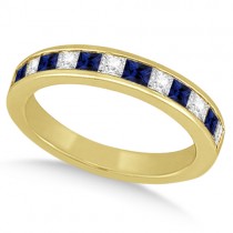 Channel Blue Sapphire & Diamond Wedding Ring 14k Yellow Gold (0.70ct)