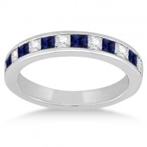 Channel Blue Sapphire & Diamond Wedding Ring Palladium (0.70ct)
