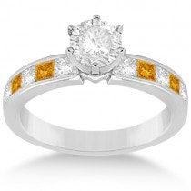Channel Citrine & Diamond Engagement Ring 14k White Gold (0.60ct)