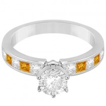 Channel Citrine & Diamond Bridal Set 14k White Gold (1.30ct)