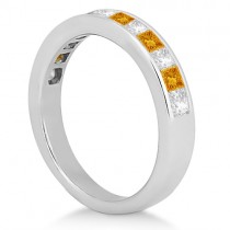 Channel Citrine & Diamond Wedding Ring 14k White Gold (0.70ct)