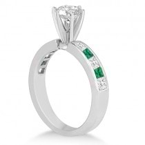 Channel Emerald & Diamond Engagement Ring 14k White Gold (0.50ct)