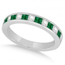 Channel Emerald & Diamond Bridal Set 14k White Gold (1.10ct)