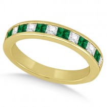 Channel Emerald & Diamond Bridal Set 14k Yellow Gold (1.10ct)