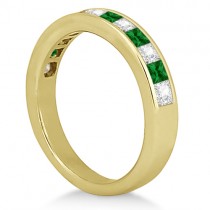 Channel Emerald & Diamond Wedding Ring 18k Yellow Gold (0.60ct)