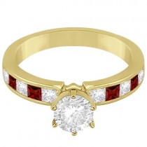 Channel Garnet & Diamond Engagement Ring 18k Yellow Gold (0.60ct)