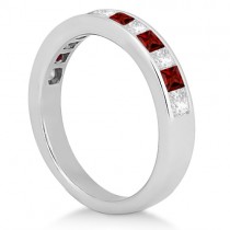 Channel Garnet & Diamond Wedding Ring 18k White Gold (0.70ct)