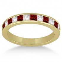 Channel Garnet & Diamond Wedding Ring 18k Yellow Gold (0.70ct)