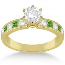 Channel Peridot & Diamond Engagement Ring 18k Yellow Gold (0.60ct)