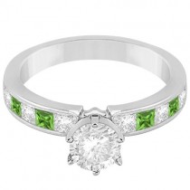 Channel Peridot & Diamond Engagement Ring Platinum (0.60ct)