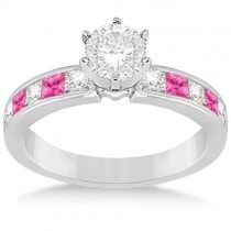 Channel Pink Sapphire & Diamond Engagement Ring 14k White Gold (0.60ct)