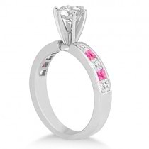 Channel Pink Sapphire & Diamond Engagement Ring 14k White Gold (0.60ct)