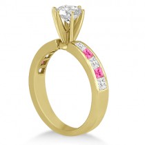 Channel Pink Sapphire & Diamond Engagement Ring 14k Yellow Gold (0.60ct)
